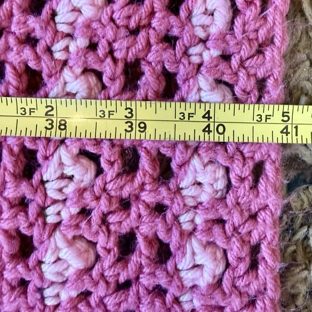 VTG Pink Stripe Tassel Crochet Afghan Throw Blanket 70x41